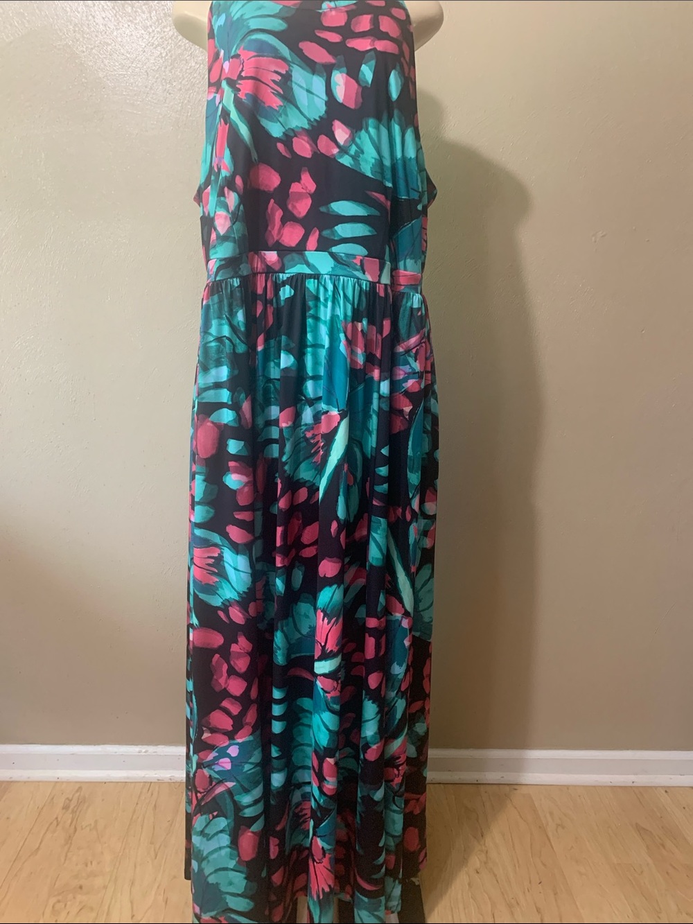 Torrid size 2X Teal & Pink Strapless Floral Maxi Dress
